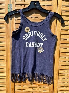 🐾2/$8- Place Girls Navy Fringe Tank Top with Graphic
